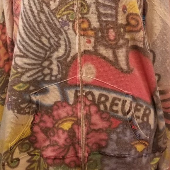 Wet Seal White with Tattoo Print Hooded Jacket - Picture 3 of 8